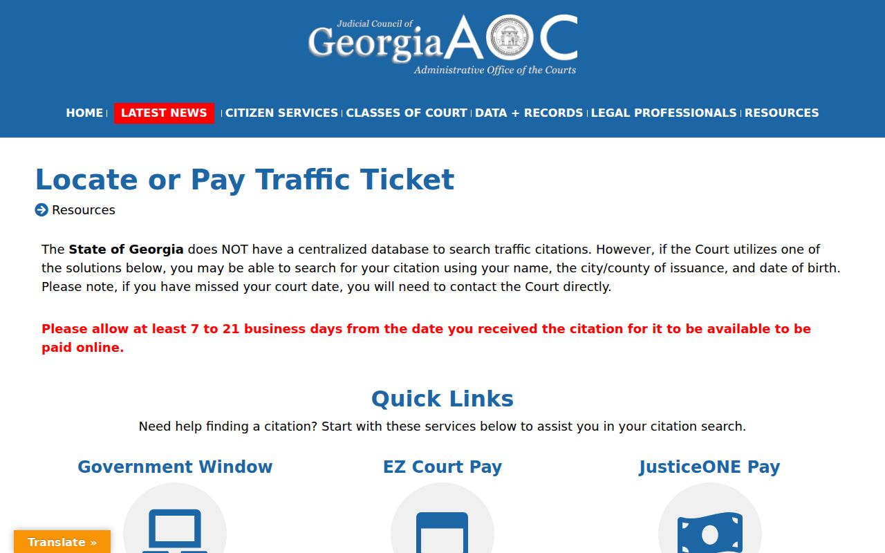 Georgia Courts ticket instructions for a Brantley County traffic warrant