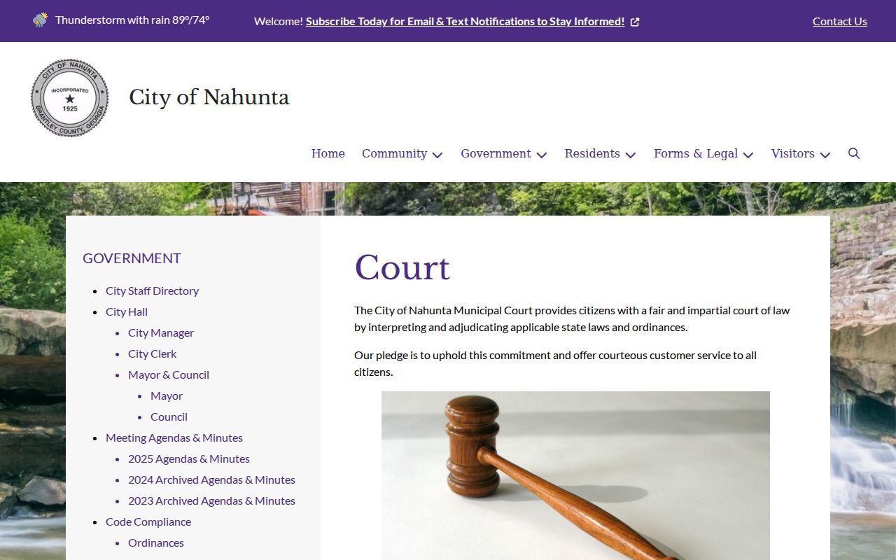 Brantley County city court warrant contact for Nahunta