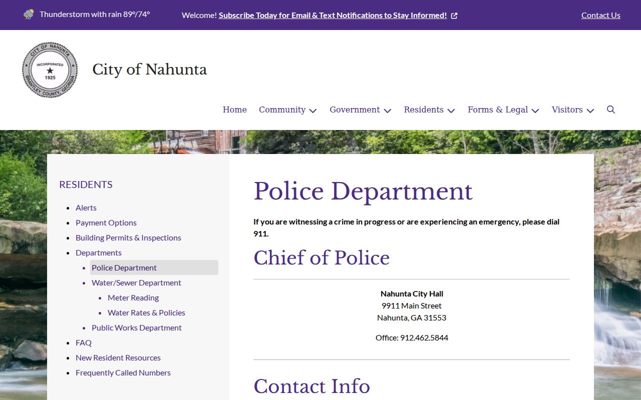 Brantley County municipal warrant route through Nahunta Police