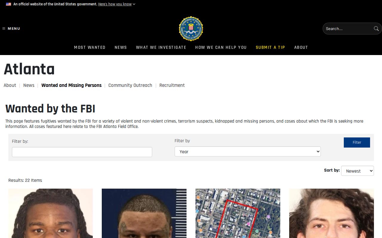 FBI Atlanta program boundary for Brantley County most wanted information