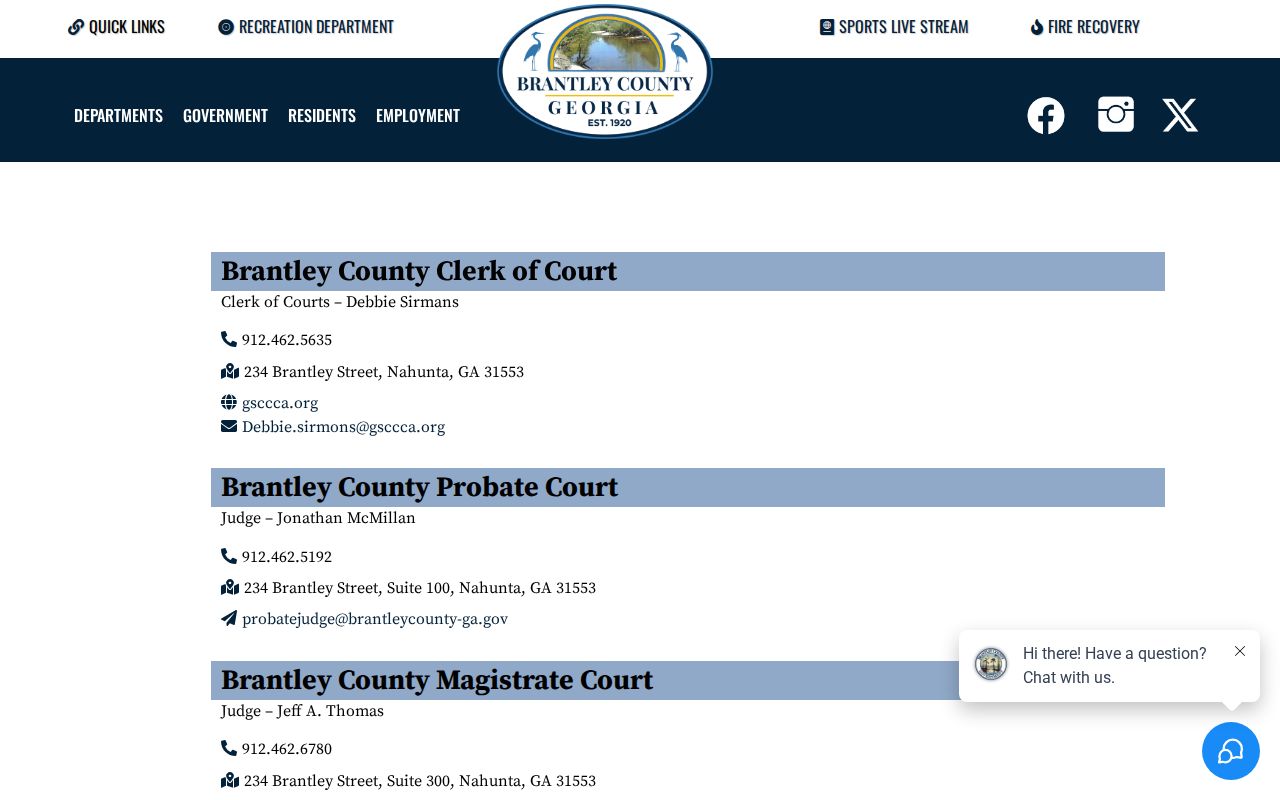 Brantley County warrant records court contacts